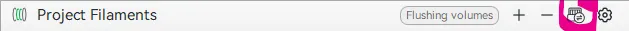 The Project Filaments toolbar in Bambu Studio with the synchronize-from-AMS icon highlighted