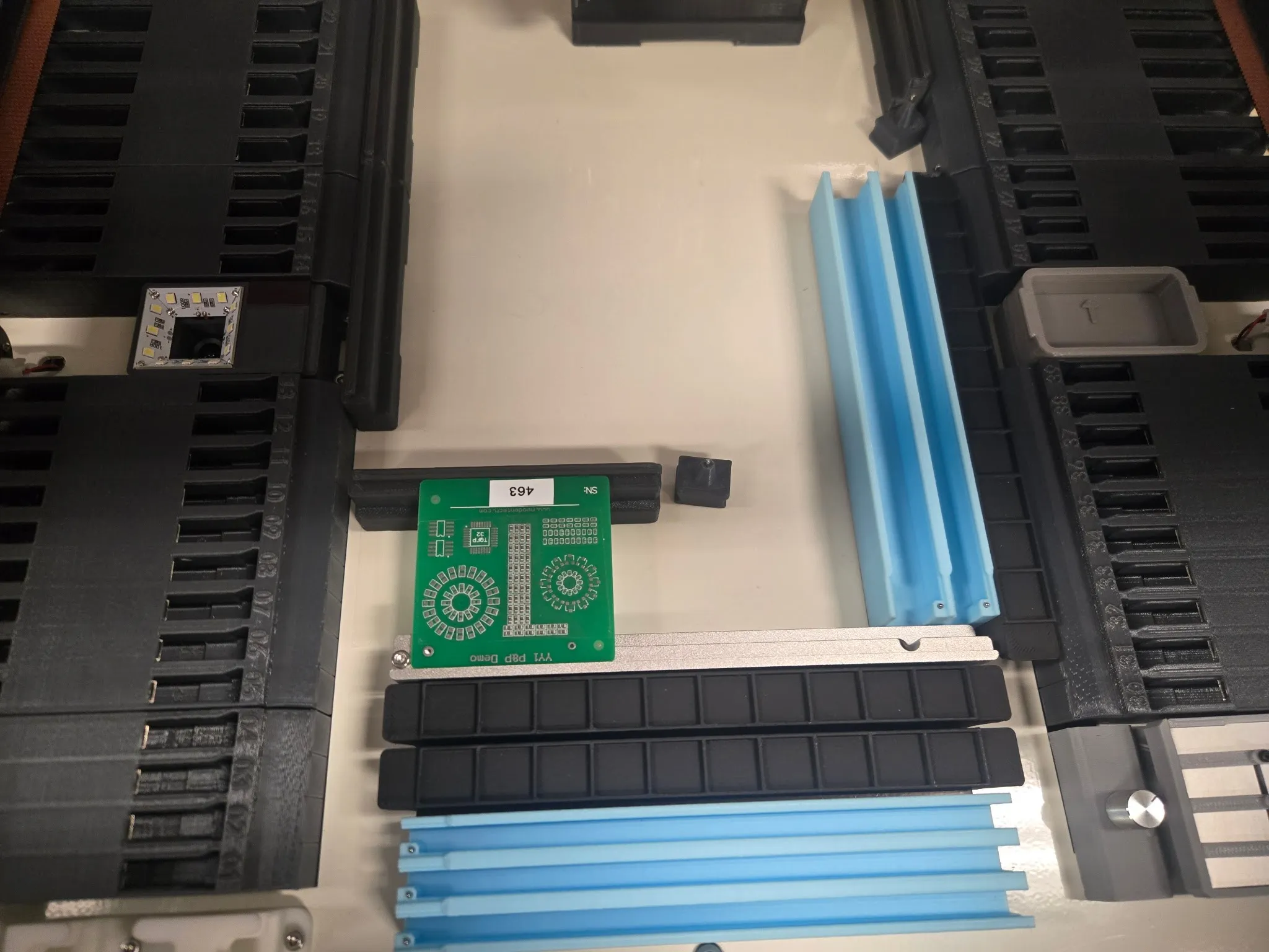 Close-up of installed feeder lanes on the NeoDen YY1