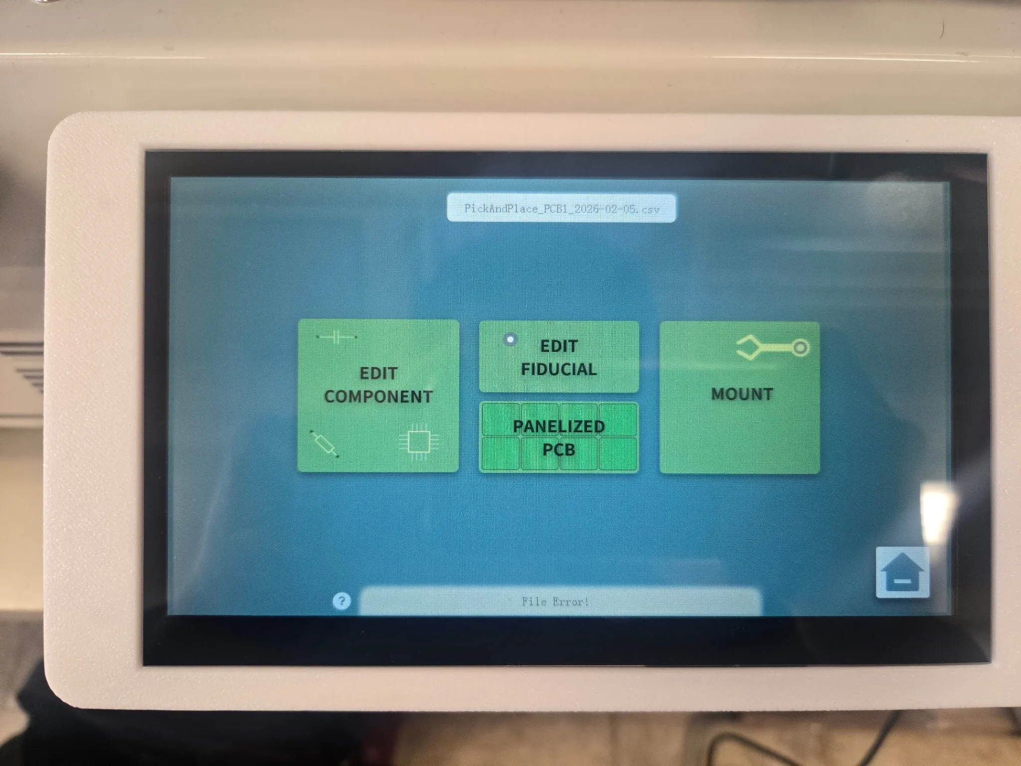 YY1 screen showing a file loaded with a File Error message for incompatible format
